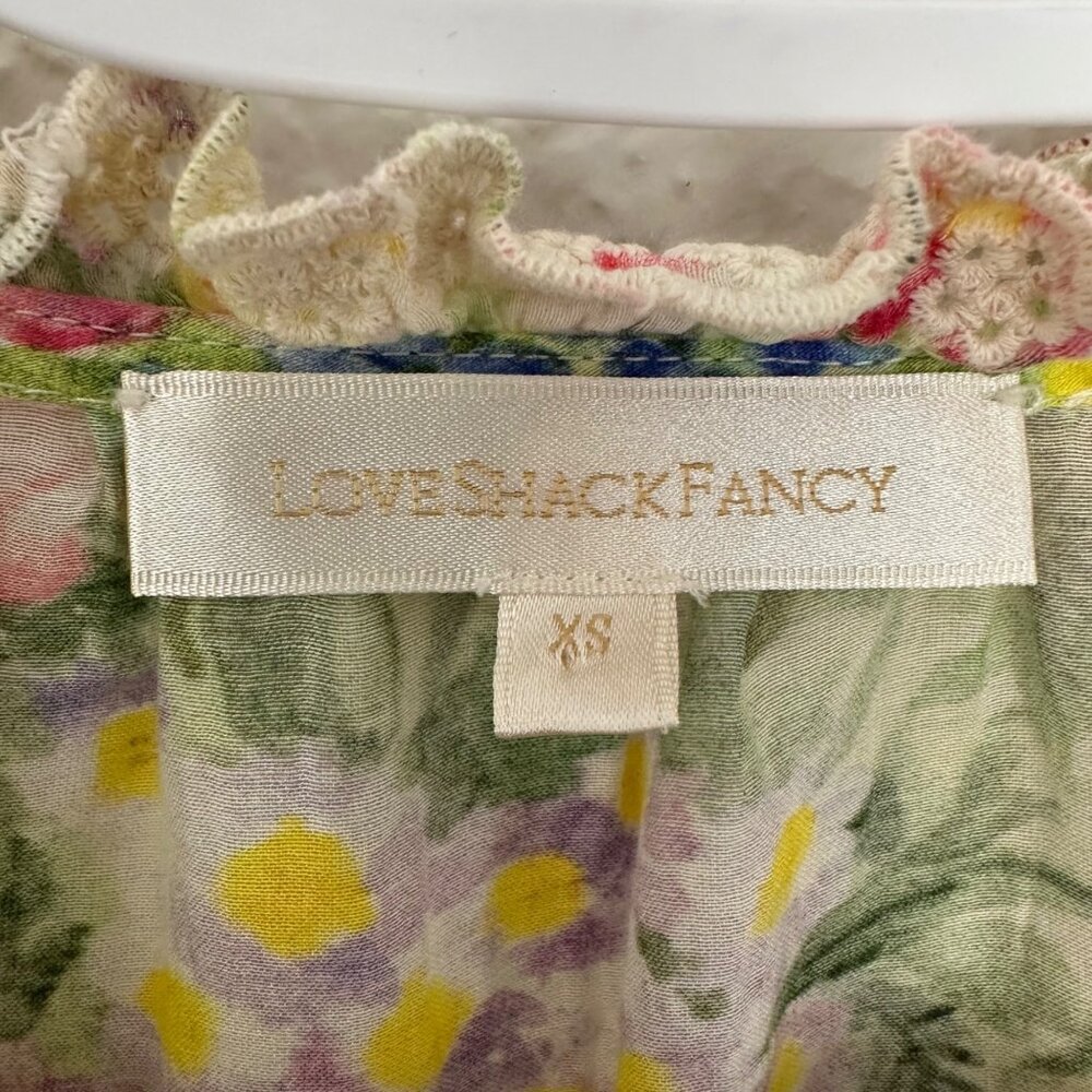 LoveShackFancy Lumiere Top Cotton Silk Bright Yellow Floral Size XS Coquette - Picture 3 of 12